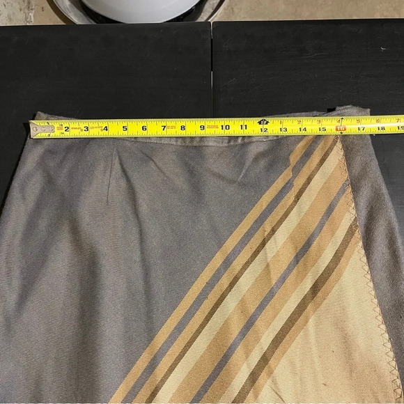 Coldwater Creek Boho Faux Wrap Midi Skirt Tan Grey Geometric Stripe Draped Sz L - Picture 9 of 11